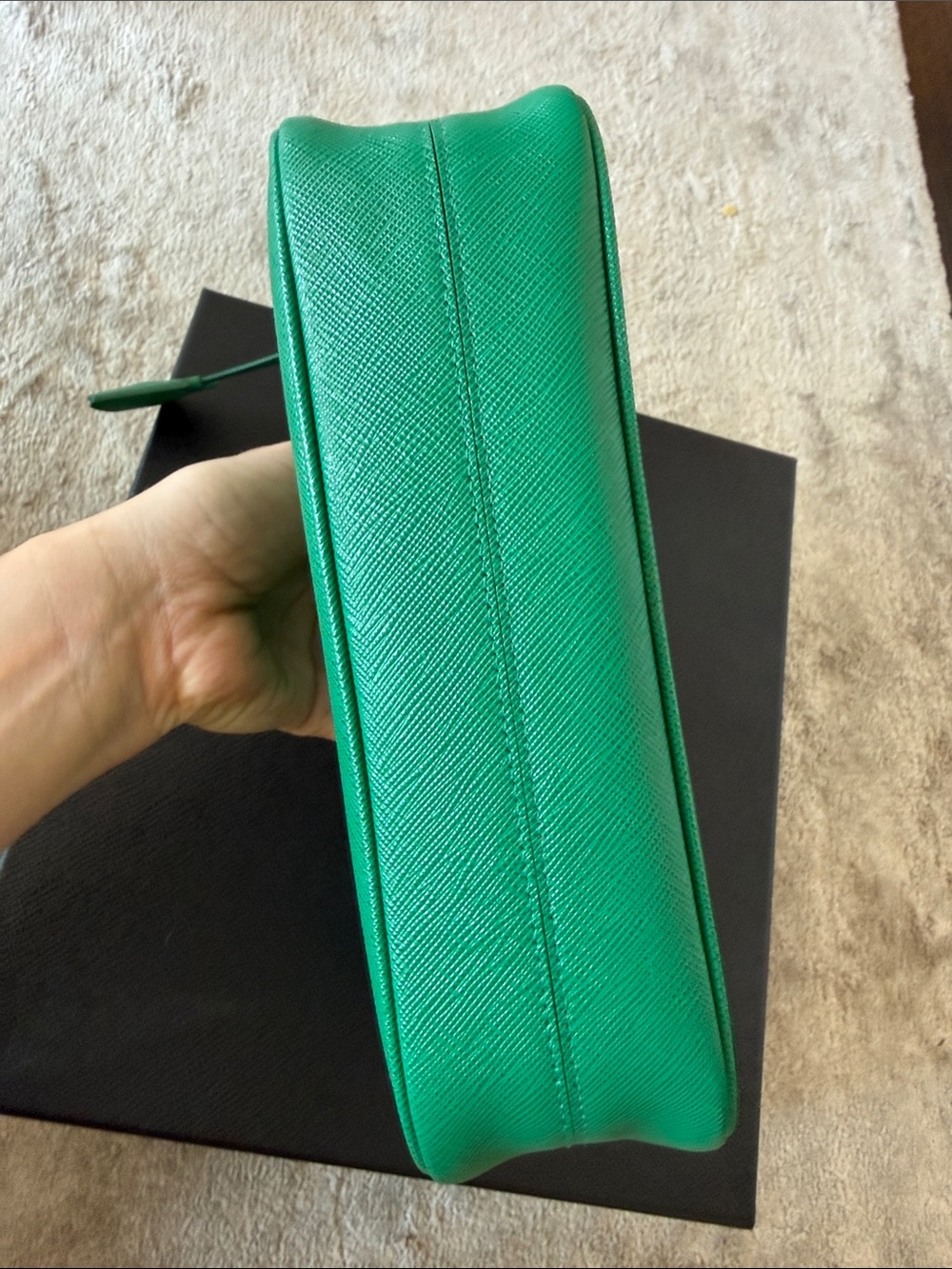 Prada Emerald Saffiano Leather Shoulder Bag with Gold-Tone Logo - Picture 3 of 5